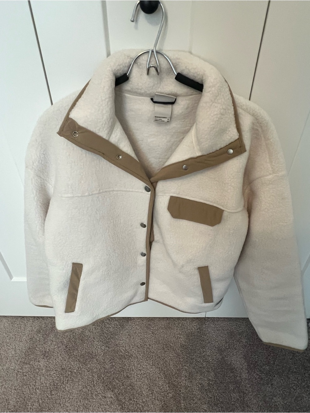The North Face Cream Sherpa Jacket with Tan Trim